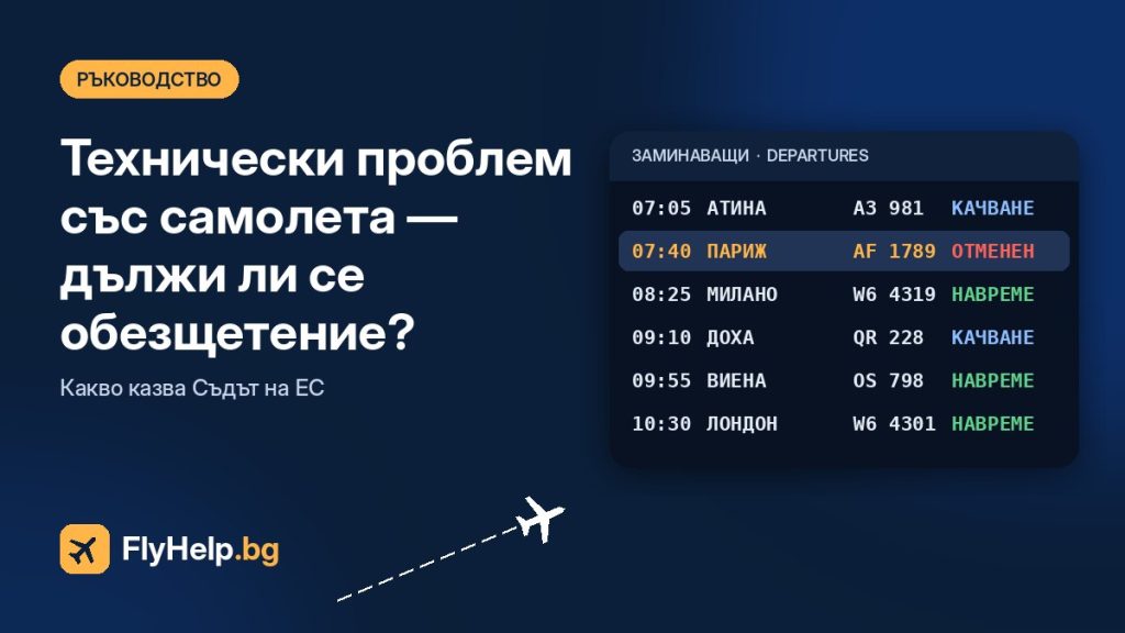 Отменен или закъснял полет поради технически причини — дължи ли се обезщетение? — FlyHelp.bg