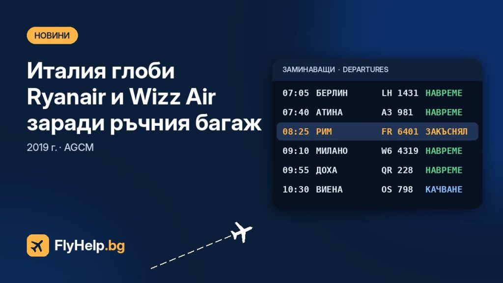 Италия глоби Ryanair и Wizz Air заради такса за ръчен багаж (2019) — FlyHelp.bg