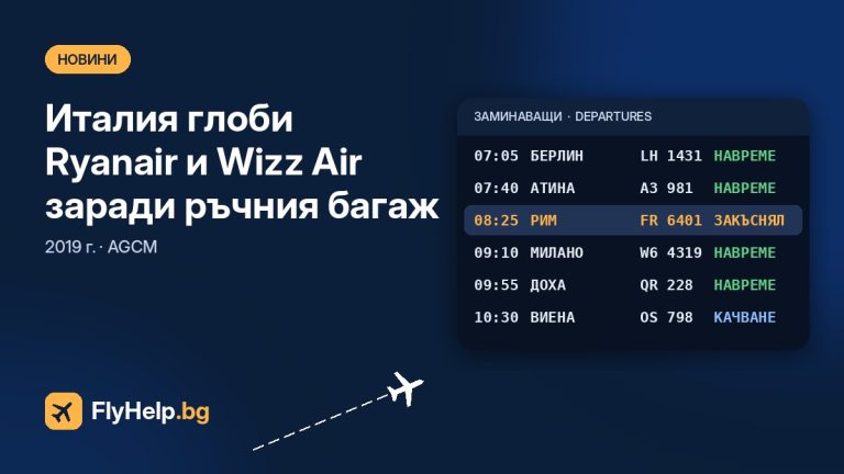 Италия глоби Ryanair и Wizz Air заради такса за ръчен багаж (2019) — FlyHelp.bg